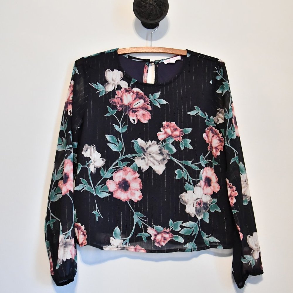 BOGO A'gaci Sheer Long Sleeve Floral Blouse